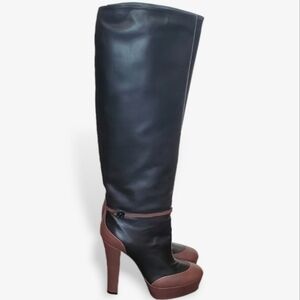 Viktor & Rolf Black Brown Leather Knee-High Boots Platform Size 38